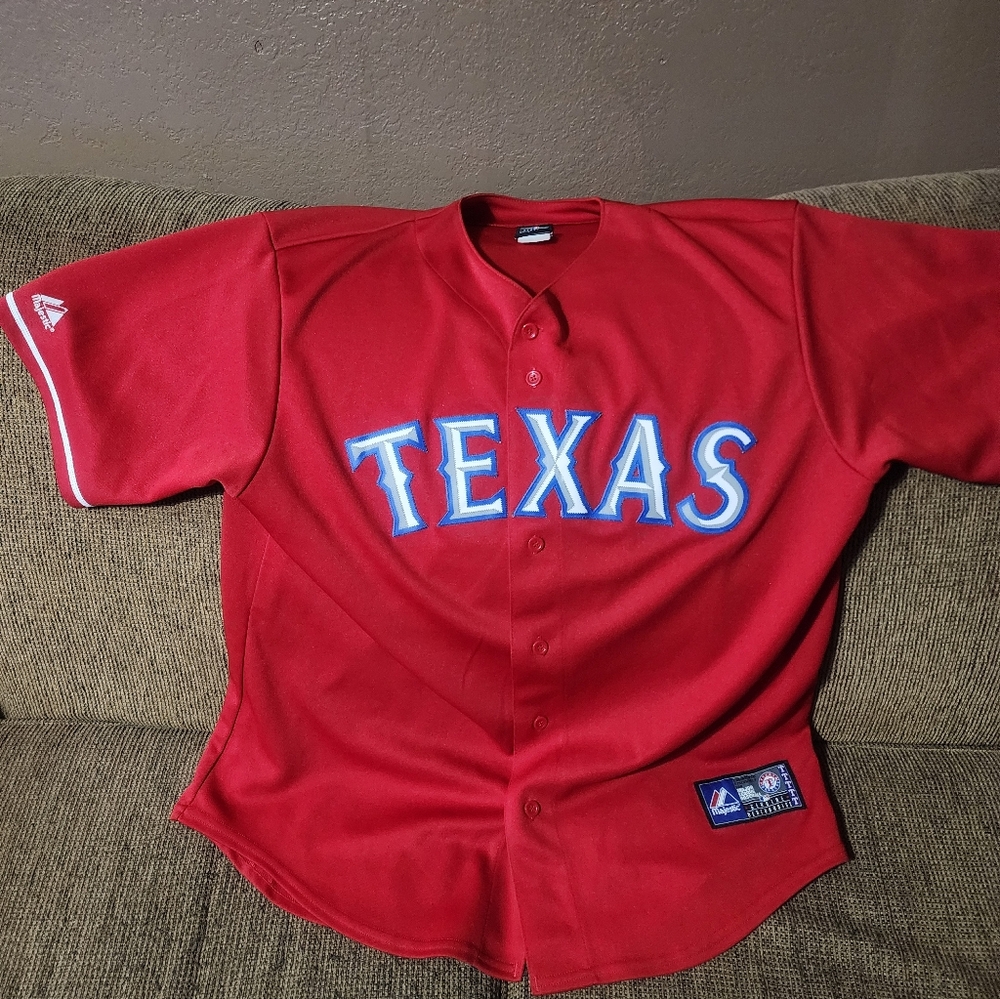 Mens Majestic Red Texas Rangers Jersey Sz.XL